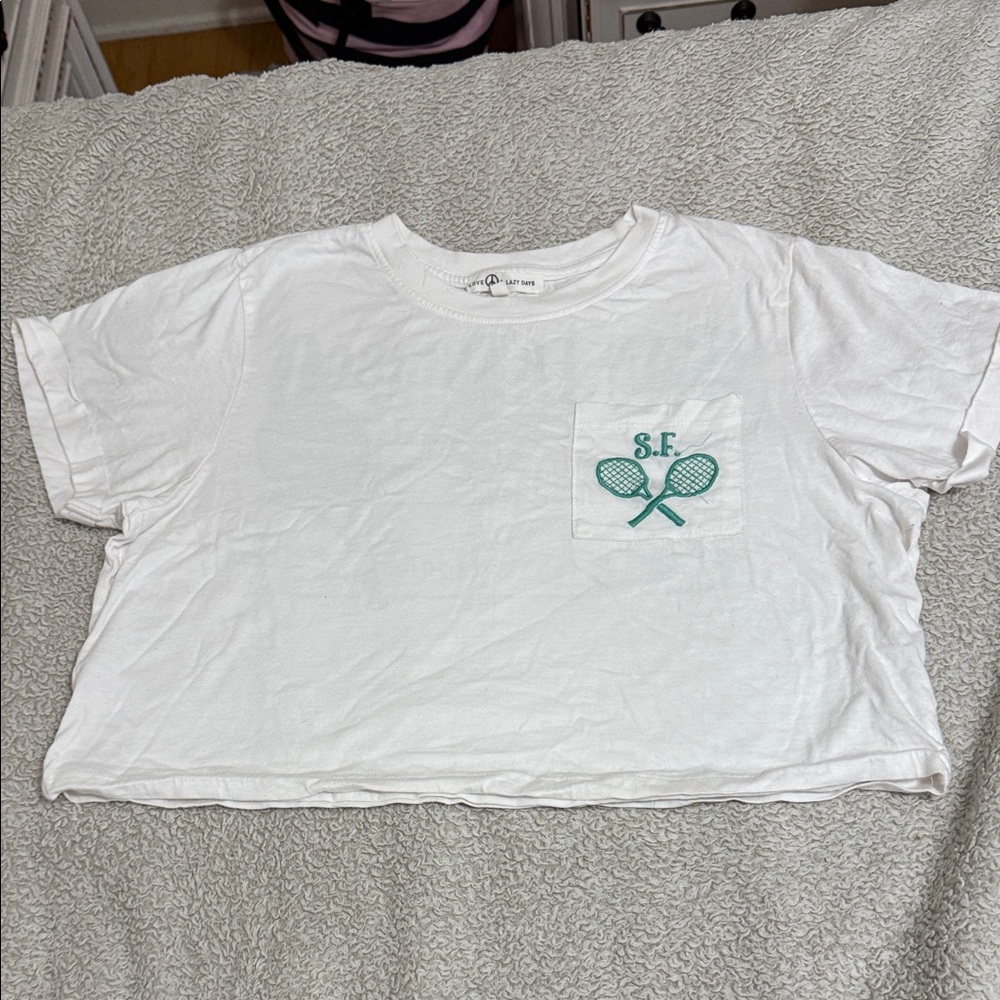 White Crop Top with Tennis Embroidery